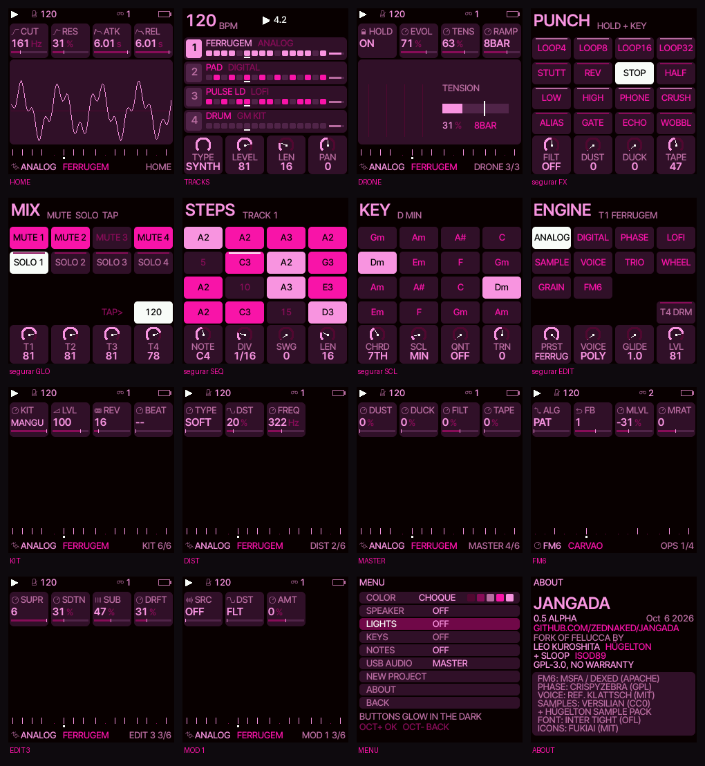 Screenshot of Jangada running on the M-VAVE FM-1