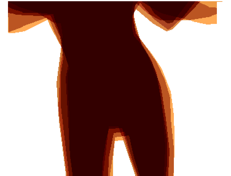 The dancer, mid-motion, with the demo’s signature color-echo outlines