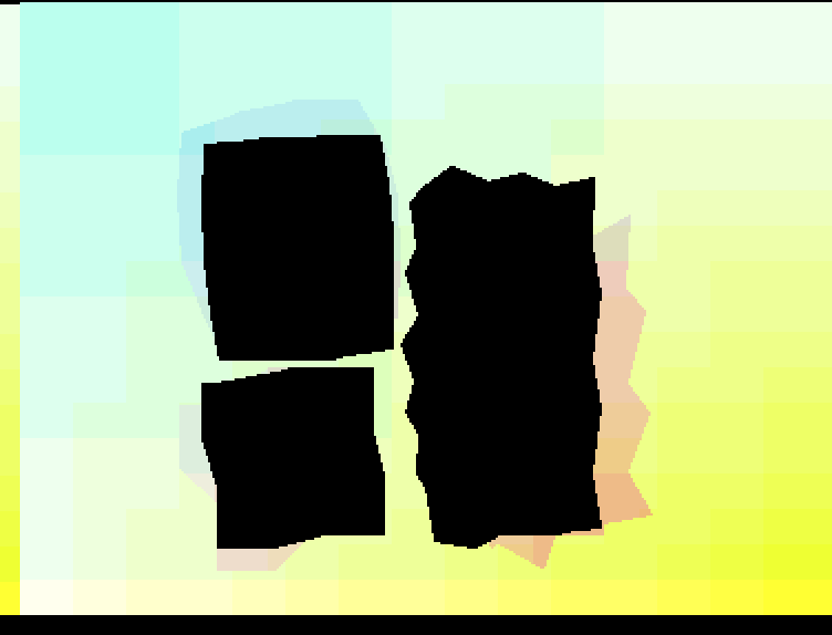 Black silhouettes on the cyan-to-yellow gradient field