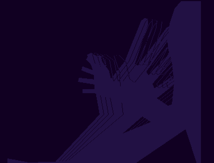 The purple interlude — motion traces and layered shadow